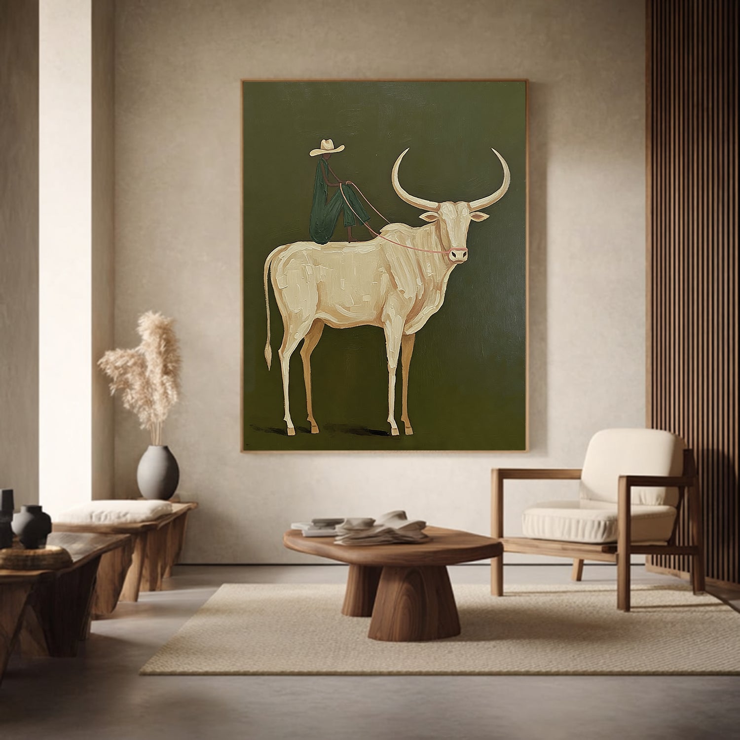 Abstract bull and Rider Wall Art - Minimalist Equestrian Painting