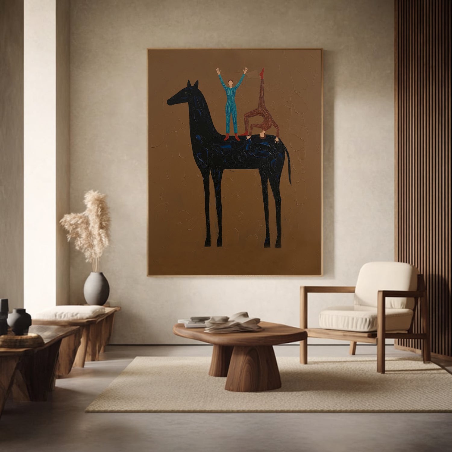 Abstract Horse Art Earth Tone Modern Equestrian Wall Decor Contemporary Folk Art