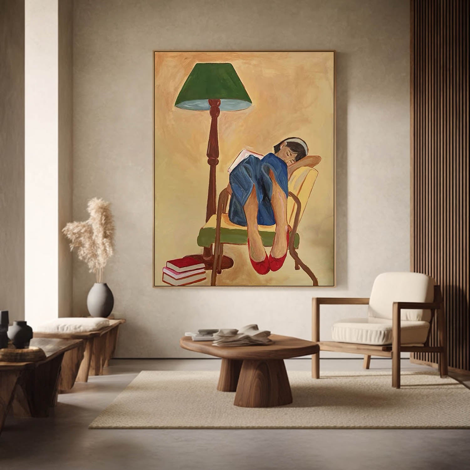 Matisse Style Girl Reading Oil Painting, Expressionist Mid-century Wall Art