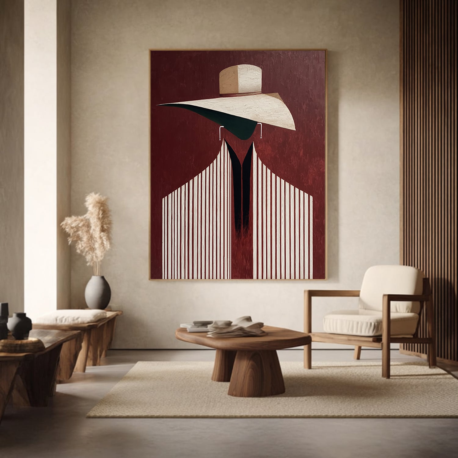 Burgundy background Wall Art Contemporary Abstract Portrait Painting 