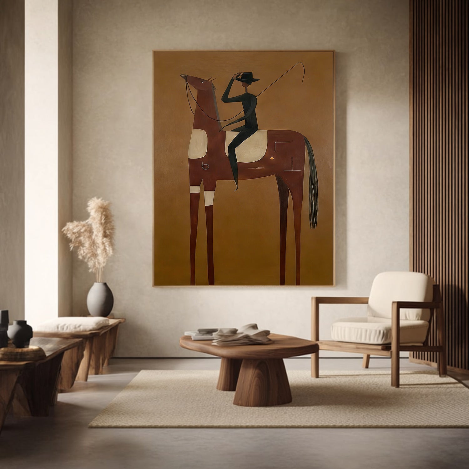 Abstract Horse and Rider Painting Neutral Earth Tone Horse art Decor
