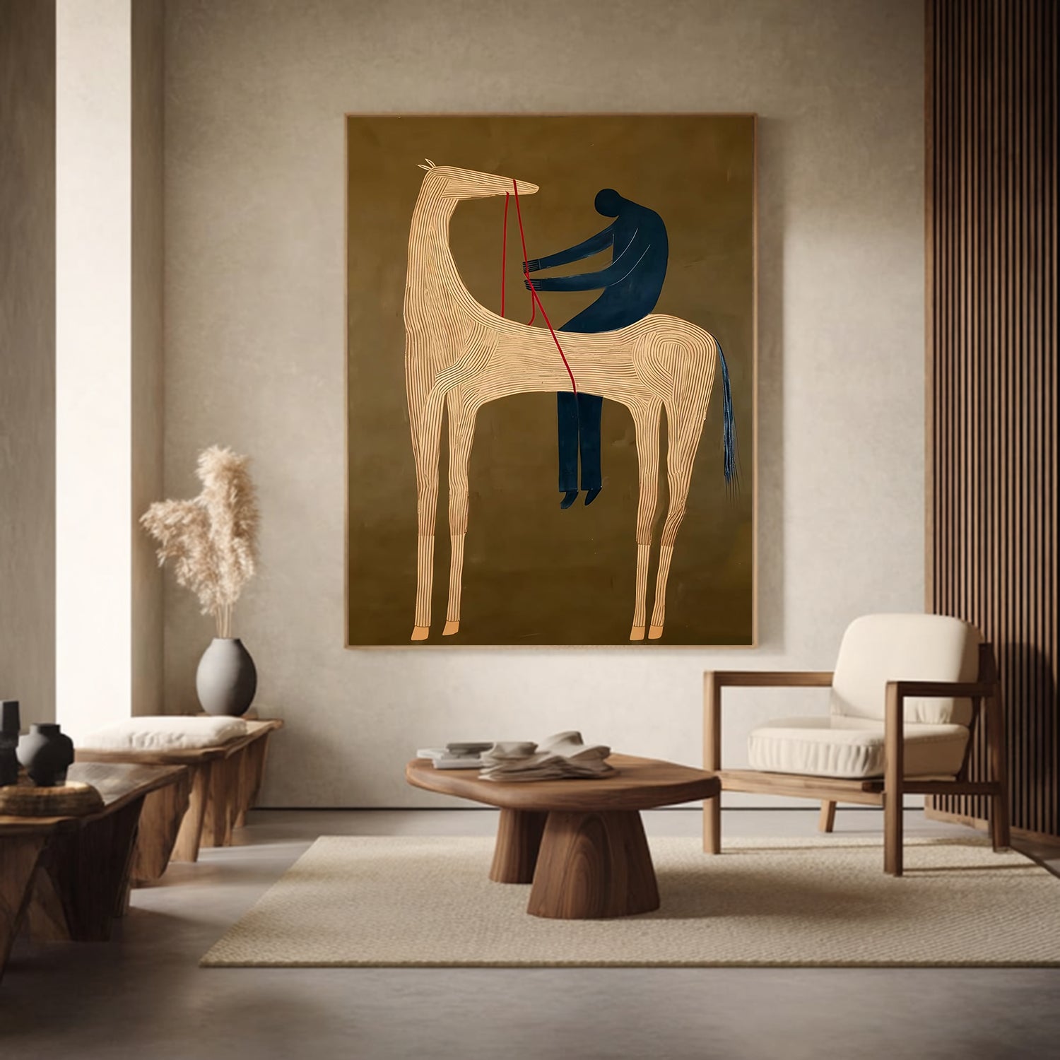 Abstract Horse and Rider Painting - Modern Minimalist Equestrian Wall Art