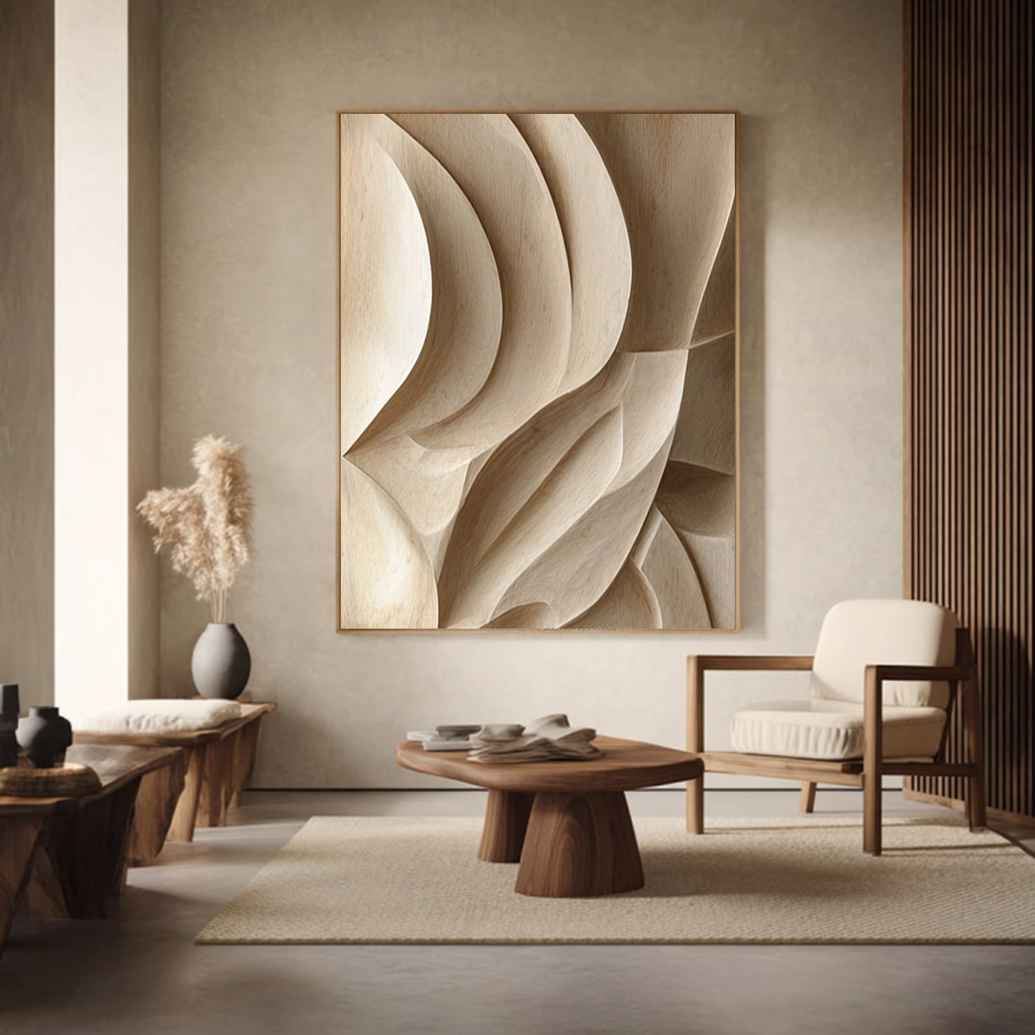 3D Textured Wood Wall Art Neutral Tone Wood Wall Decor Boho Wood Wall Art