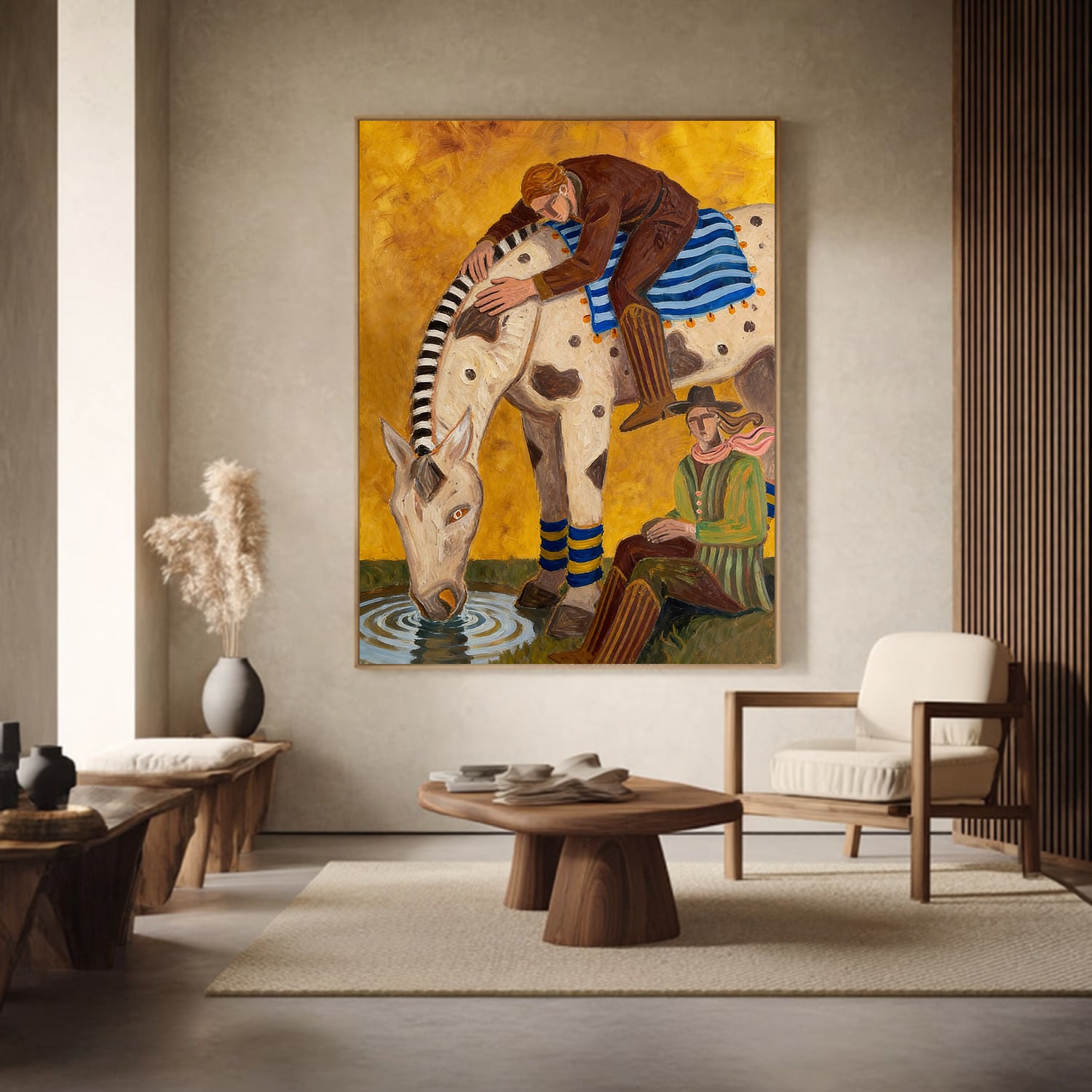 Modern Folk Art Horse Painting Contemporary Western Art Expressionist Equestrian Decor