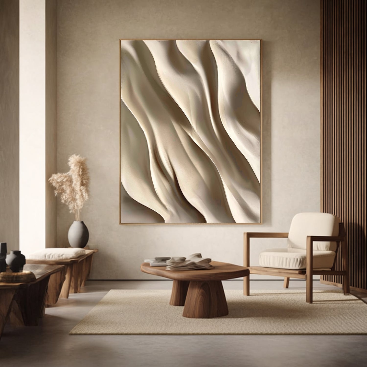 3D Textured Wood Wall Art | Neutral Boho Organic Wood Sculpture Decor