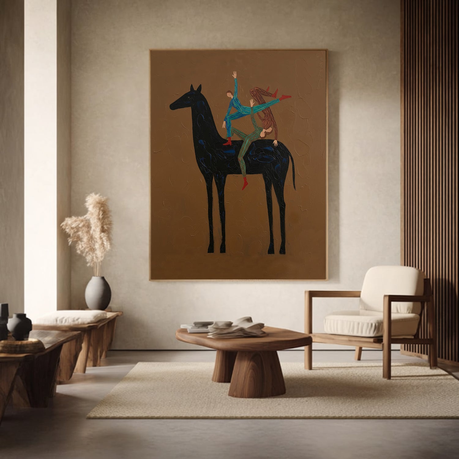 Abstract Horse and Rider Wall Art - Minimalist Equestrian Painting