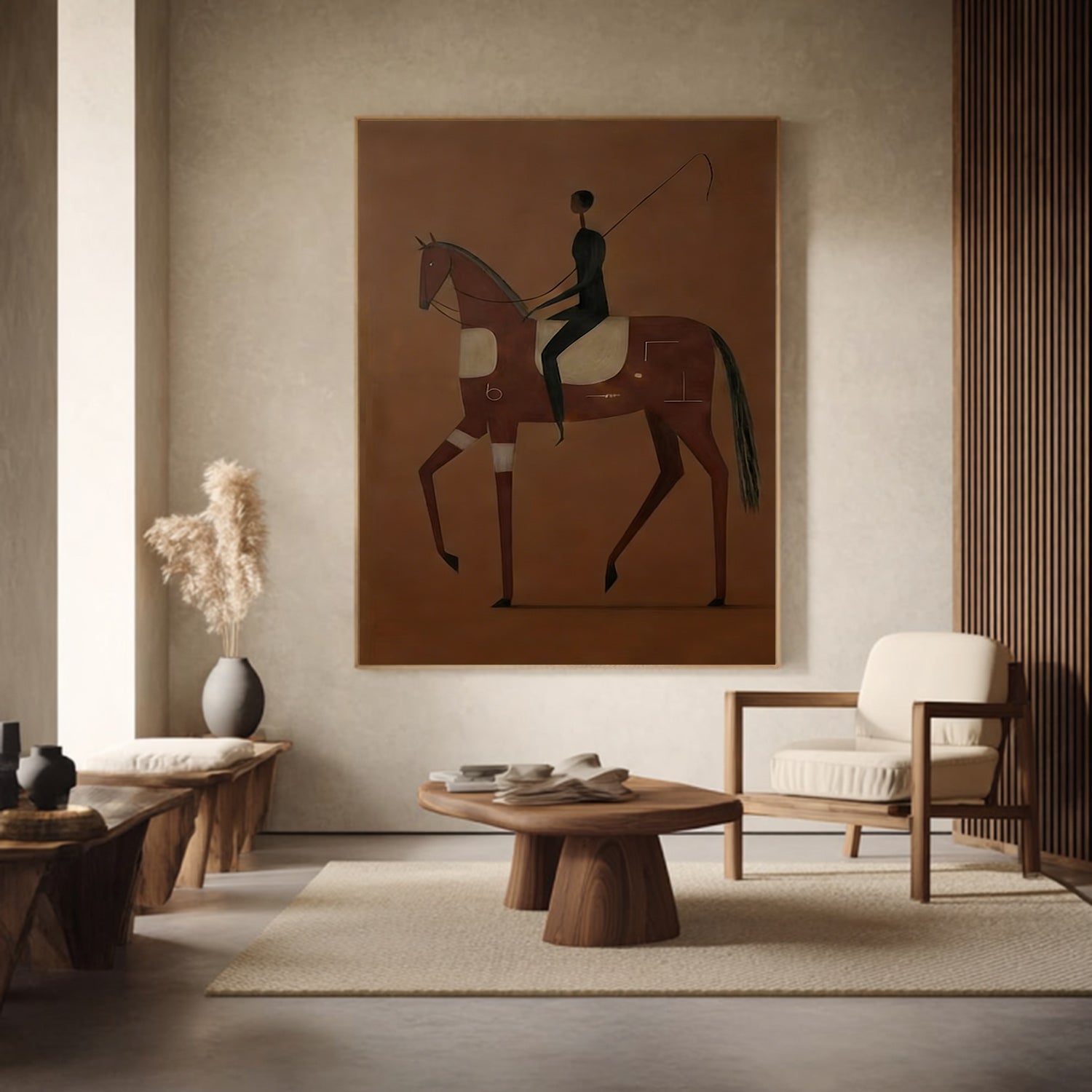 Abstract Horse and Rider Painting Modern Minimalist Equestrian Wall Art