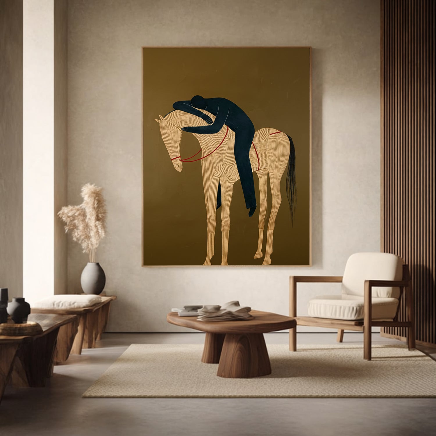 Minimalist Figure & Horse Painting Abstract Horse Art Equestrian Wall Art