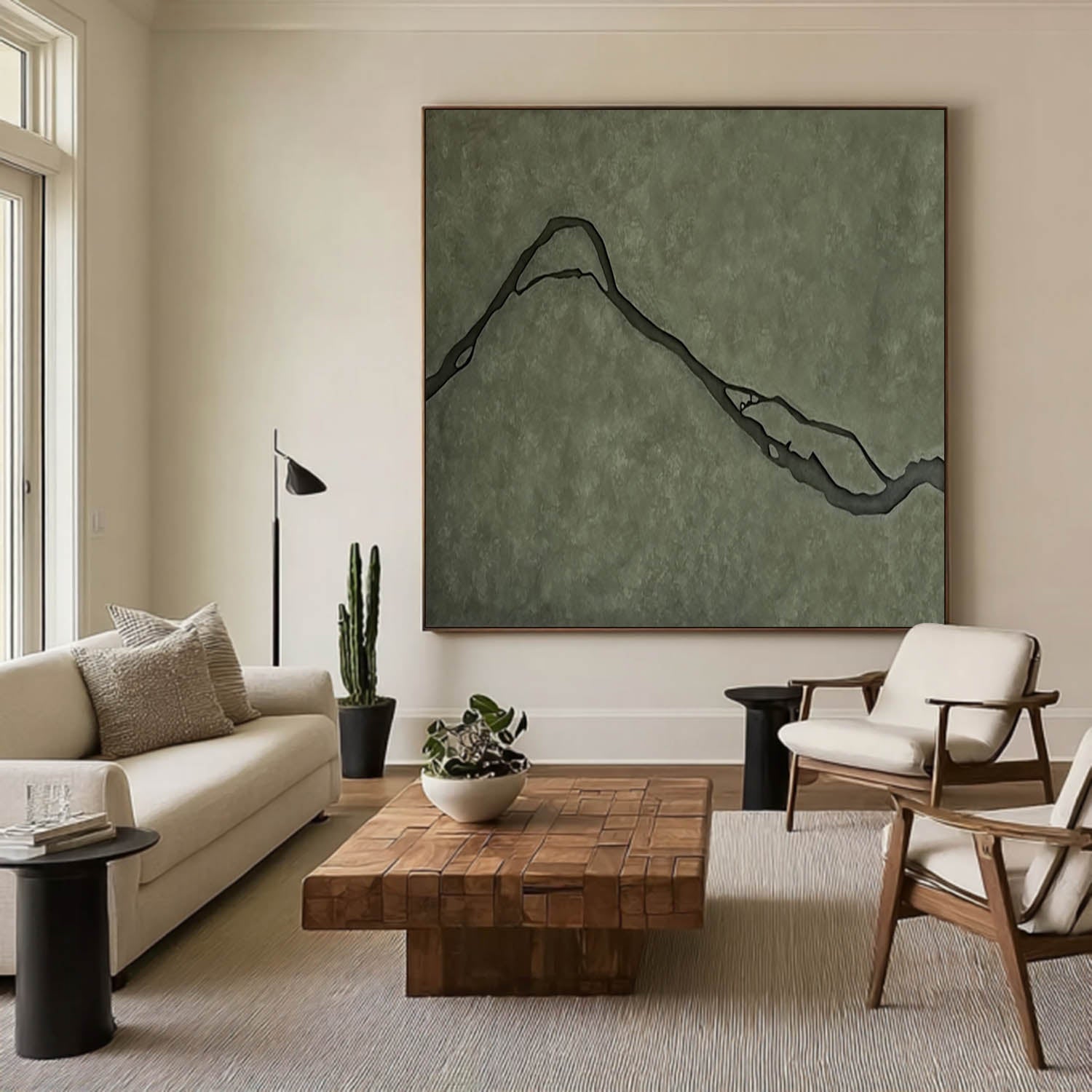Dark green Japandi style 3D Wood Wall Art Modern Boho Wabi Sabi for Living Room