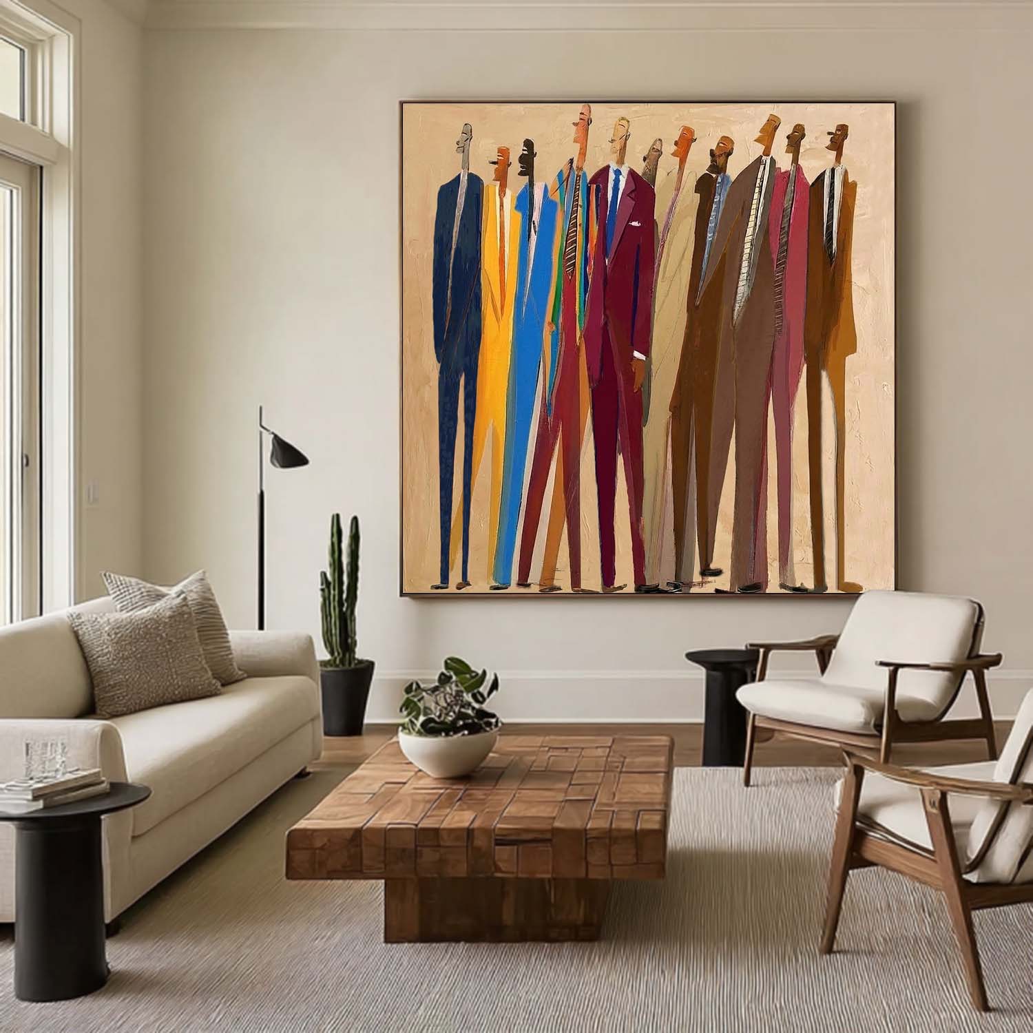 Abstract Portrait Painting -Hand-Painted  Figures in Suits for Office & Living Room Decor