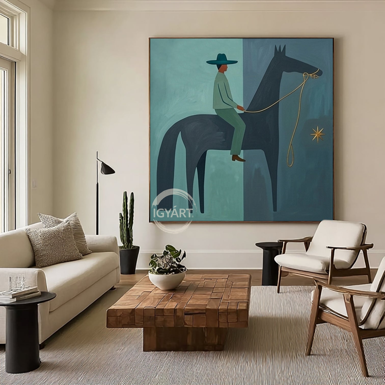 Modern Folk Art Horse Rider Painting Mid-century Modern Art Painting