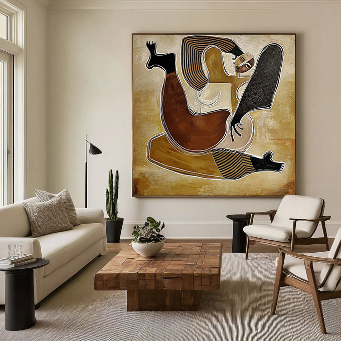 Retro-Style Figure Painting Mid-century Modern Abstract Figure Painting
