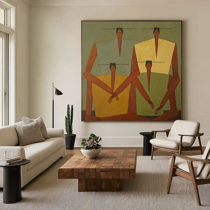 Earth-Toned Abstract Figurative Painting - Modern Folk Art Painting
