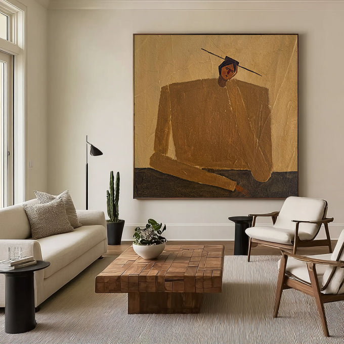 Rustic Minimalist Figurative Painting - Modern Folk Art Style Painting