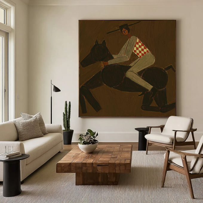 Modern Folk Art Equestrian Wall Art Decor Boho Horse Rider Painting