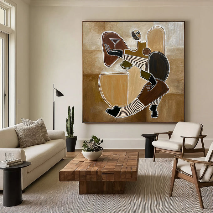 Mid-century Modern abstract Figure Painting Geometric Figure Painting