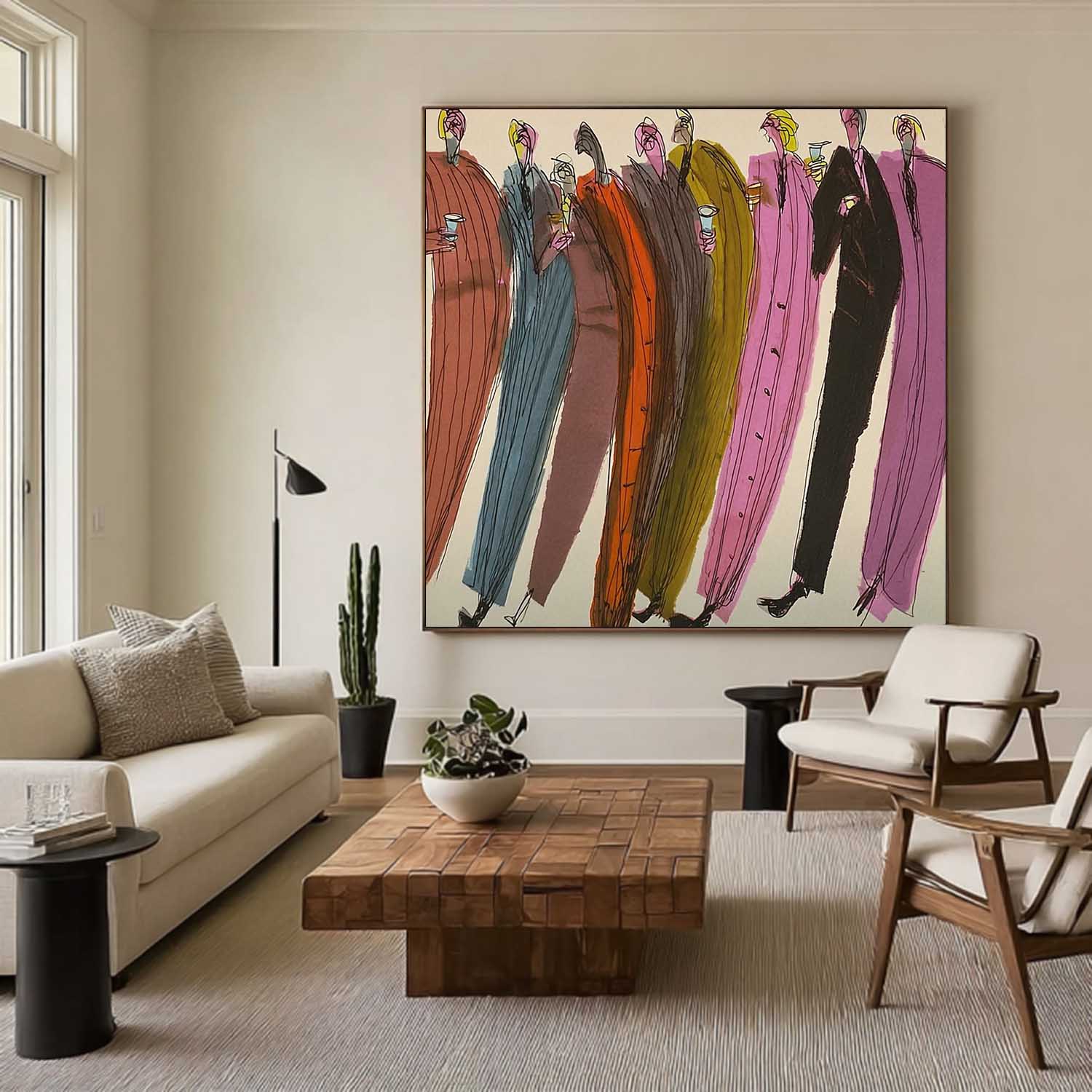 Modern Abstract Party Painting - Mid-Century Fashion Illustration Wall Art for Dining Decor
