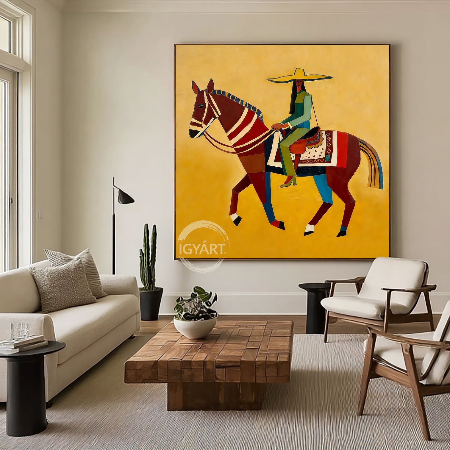 Modern Folk Art Horse Painting Abstract Horse Rider Wall Painting