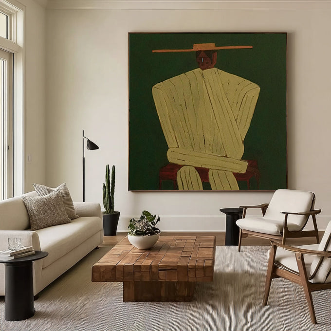 Rustic Minimalist Figurative Painting - Modern Folk Art Style Painting