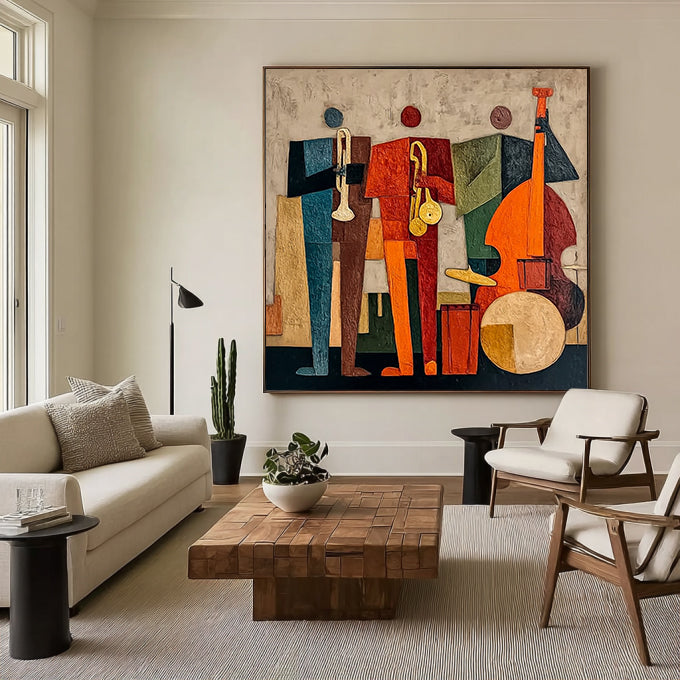 Modern Abstract Jazz Band Wall Painting - Textured Musicians Canvas Wall Art