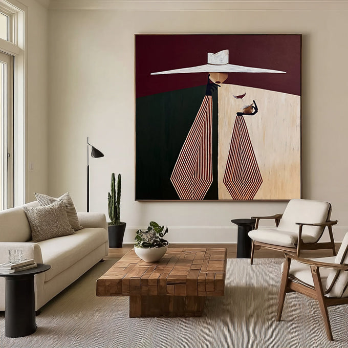 Minimalist Woman Portrait Hand-Painted Oil Painting Geometric Figure Painting