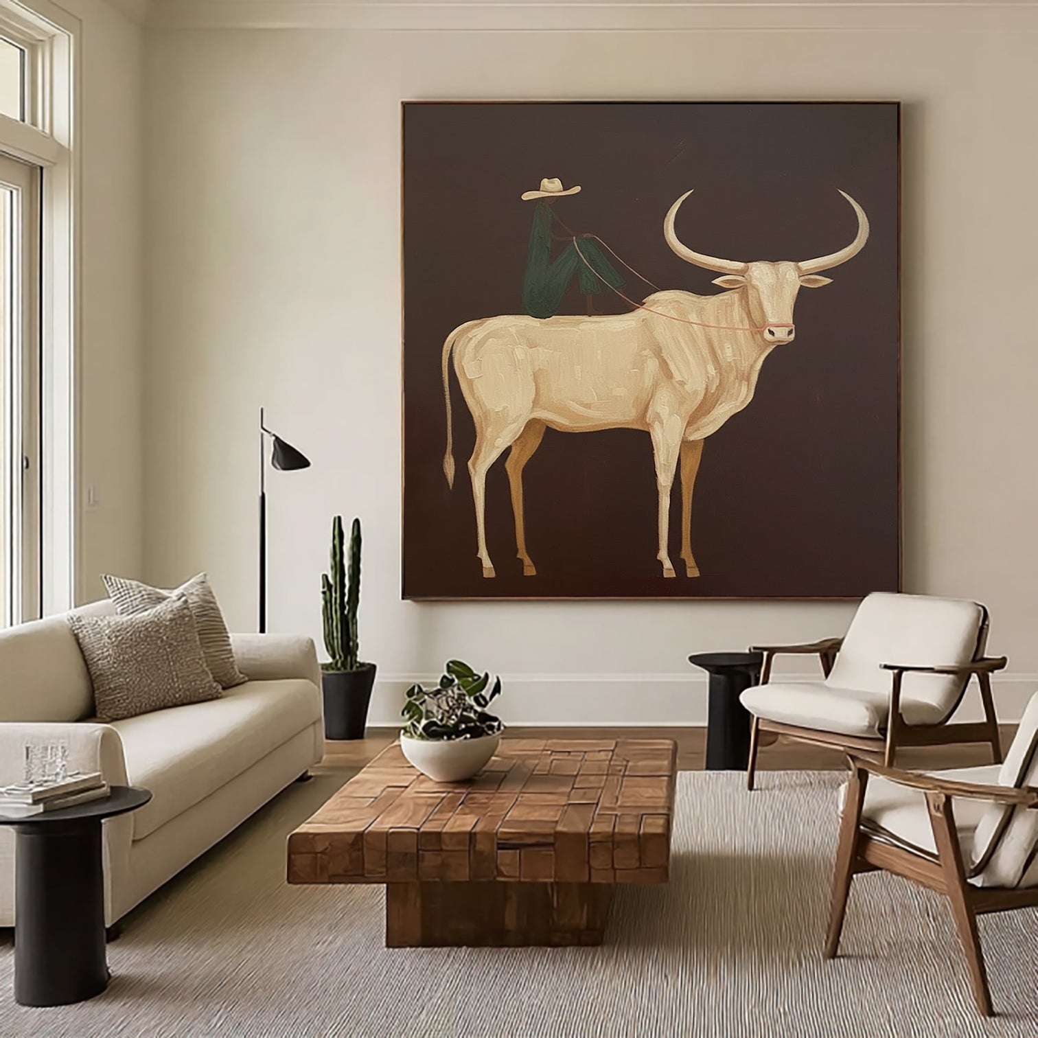 Surrealist Animal Art, Modern Impasto Technique, Minimalist Western Decor