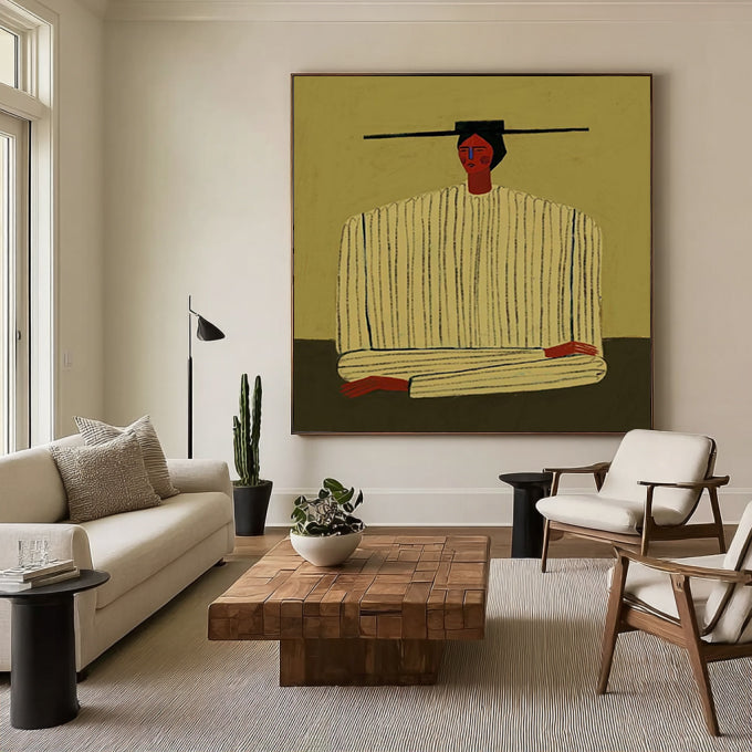 Earth-Toned Abstract Figurative Painting - Modern Folk Art Painting