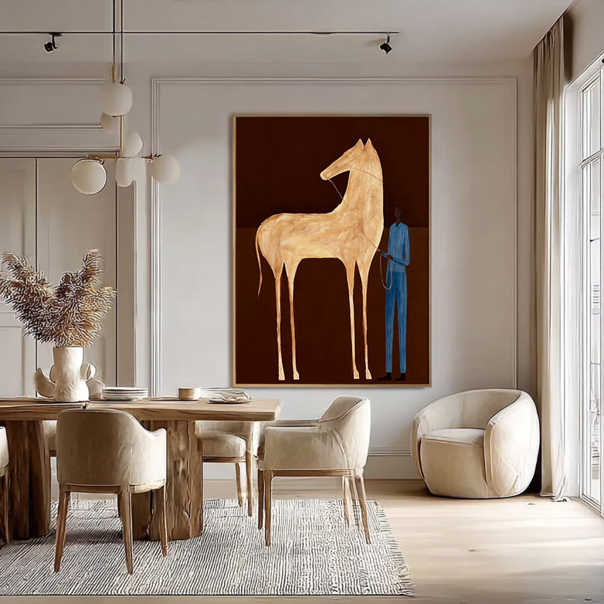 Contemporary Folk Style Horse Painting Modern Minimalist Horse Art