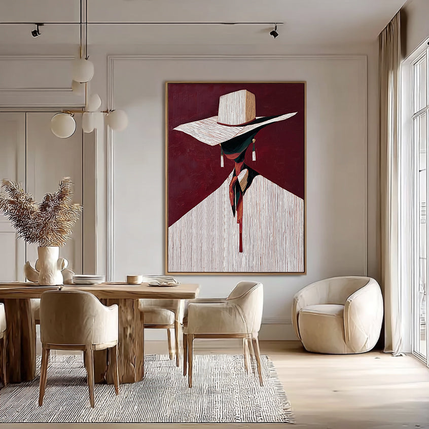 Minimalist Figure Painting Burgundy background Abstract Portrait Painting