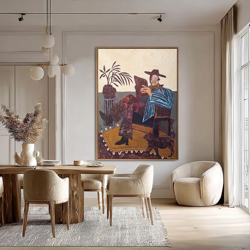 Modern Figurative Portrait Oil Painting Mid-century Modern People Decor