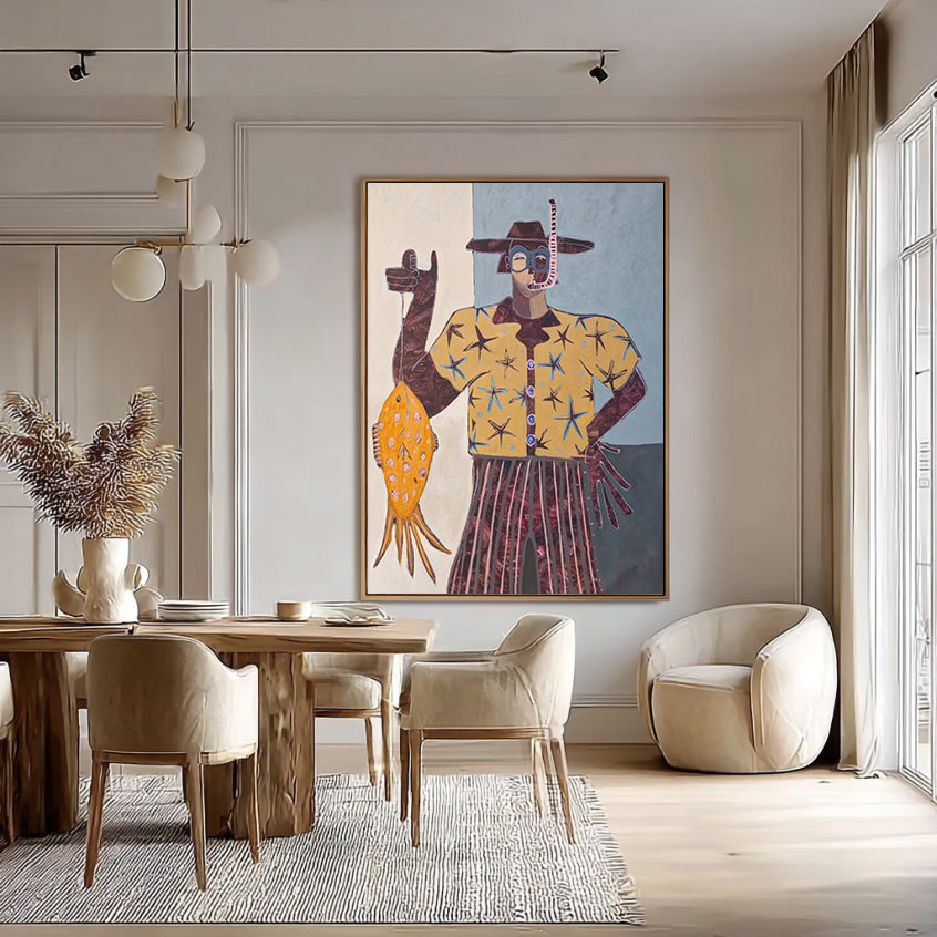 Modern Folk Art Painting, Contemporary Figurative Art Wabi-Sabi Wall Decor