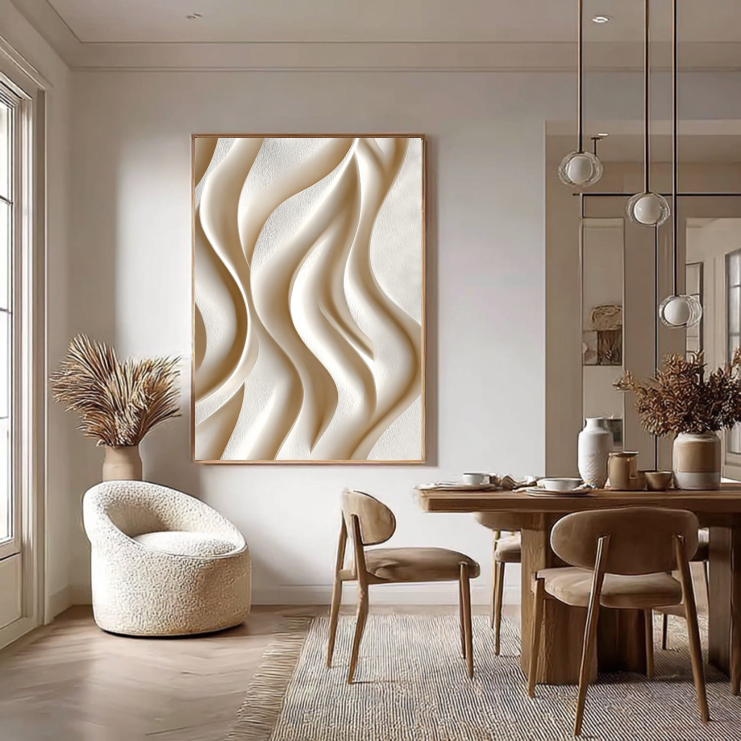 White Sculptured art Painting Wood carving wall art- Wooden wall decor