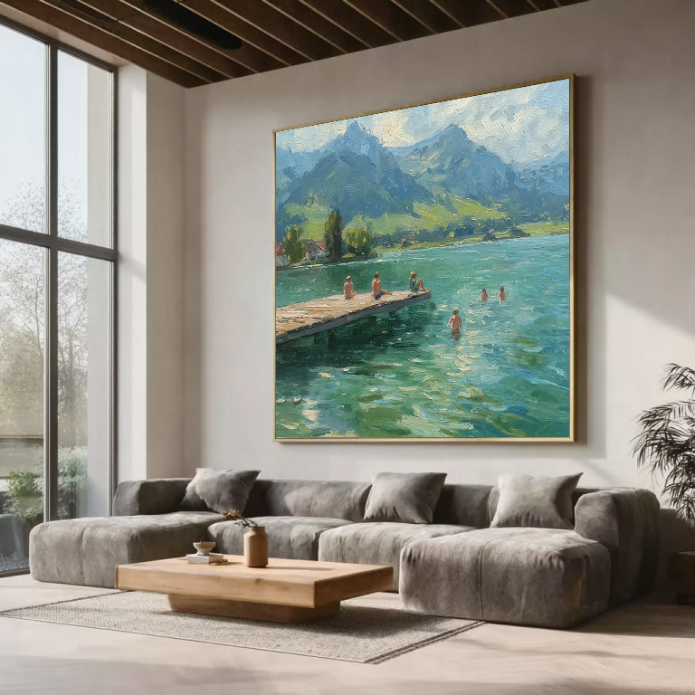 Summer family vacation wall art large Green Hand-painted oil painting 