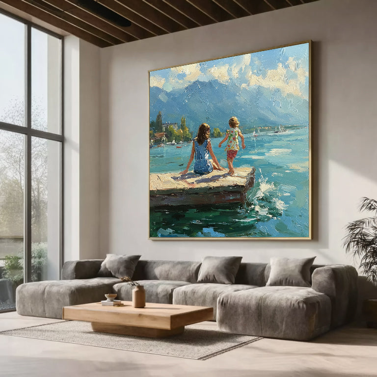 Summer landscape vacation art large Green Hand-painted oil painting 