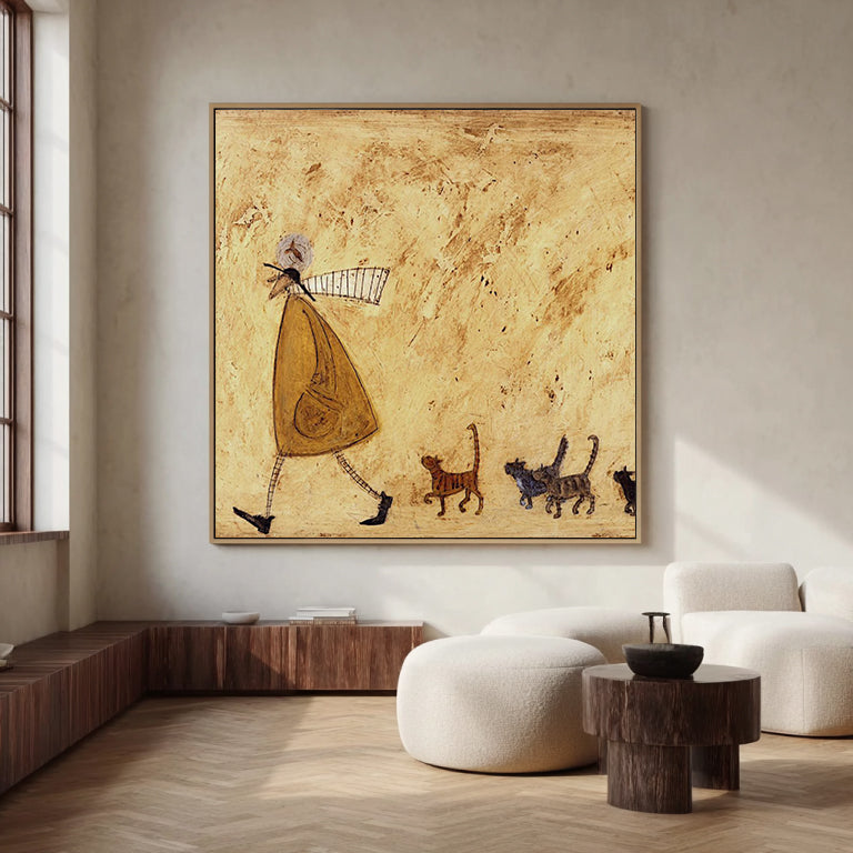 Cat Lover Gift Vintage Folk Art Painting Whimsical Cat Wall Art Rustic Home Decor