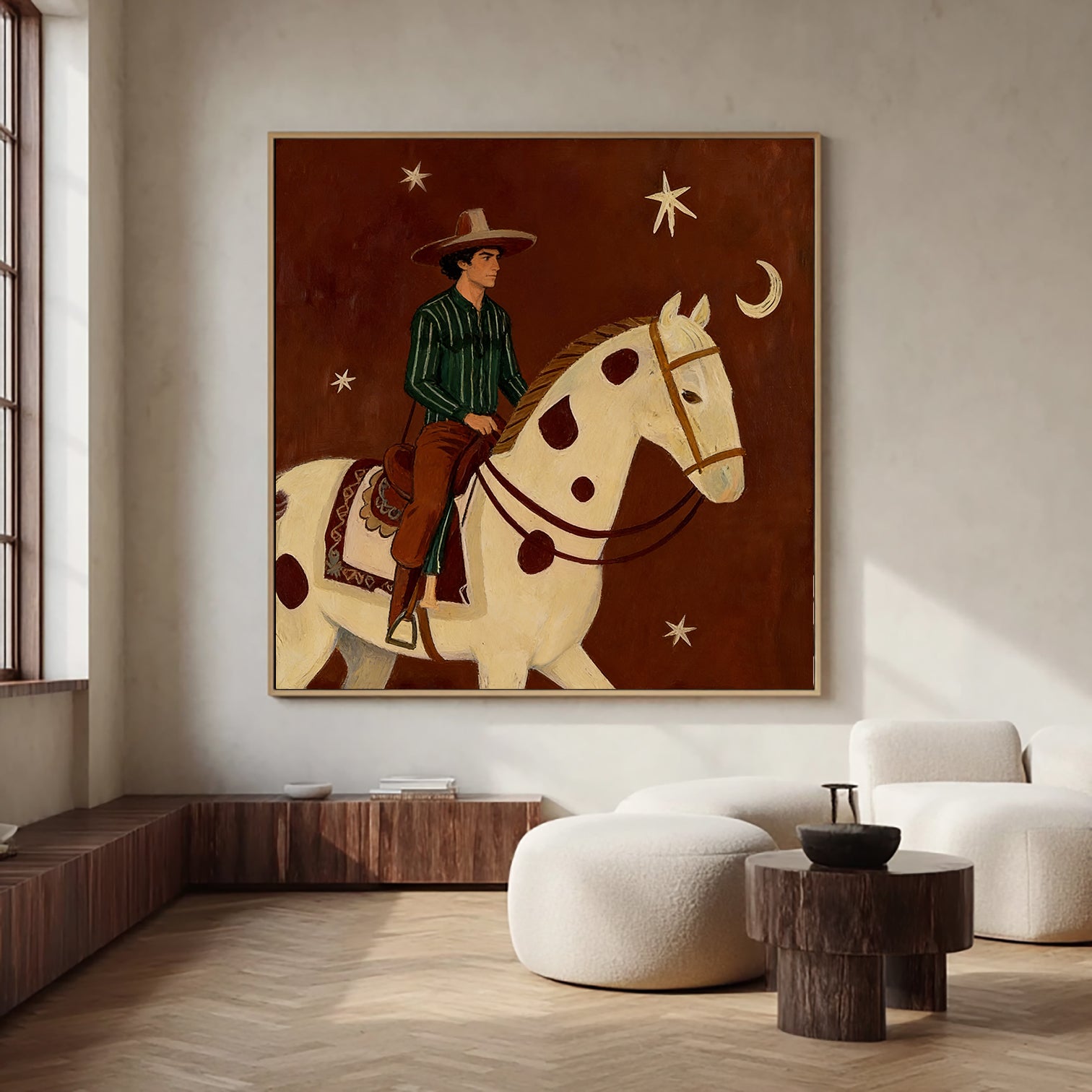 Man and Horse Art Equestrian Painting Mid Century Modern Horse Painting