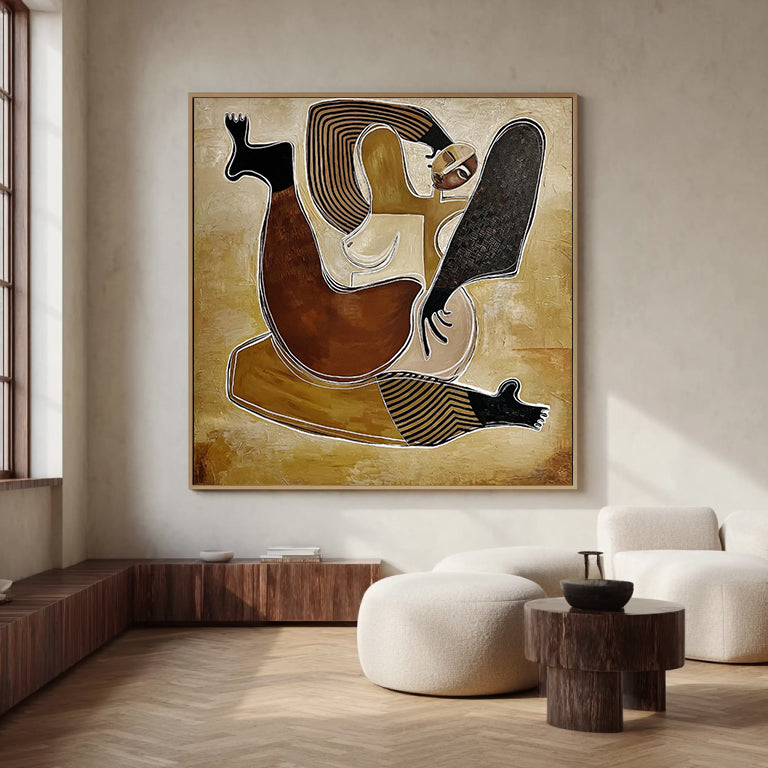 Retro-Style Figure Painting Mid-century Modern Abstract Figure Painting