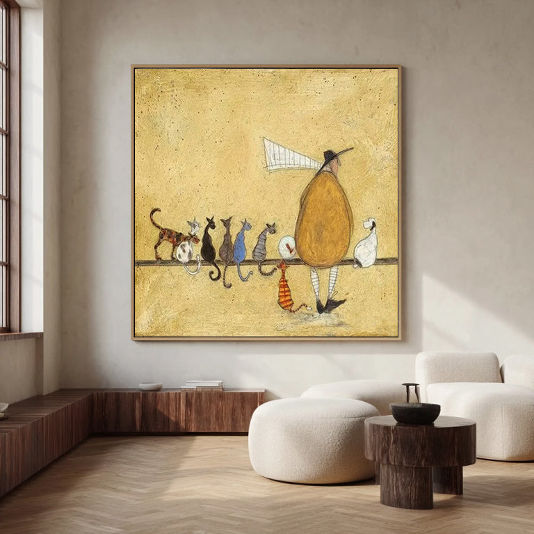 Hand Painted Whimsical Cat Lover Wall Art, Vintage Rustic Multiple Cats Painting