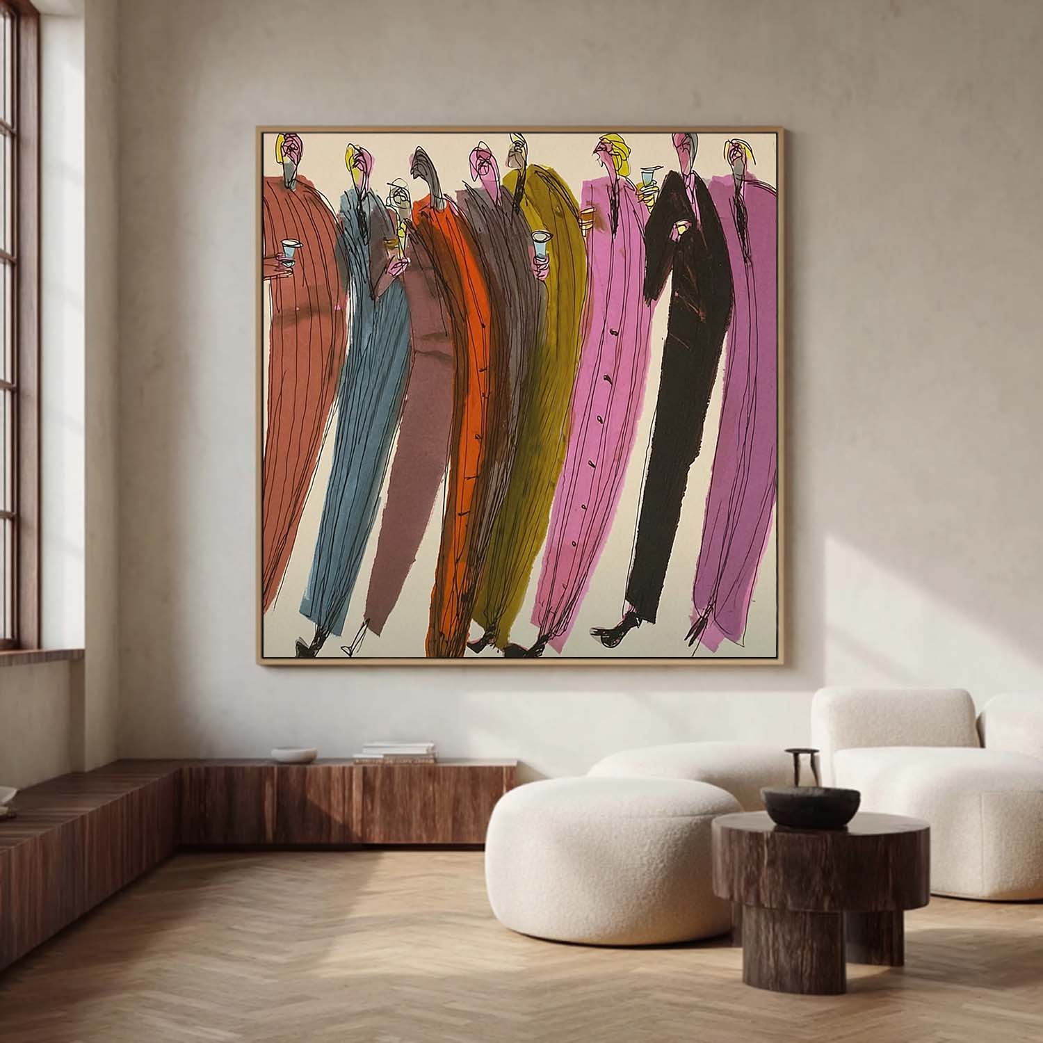 Modern Abstract Party Painting - Mid-Century Fashion Illustration Wall Art for Dining Decor