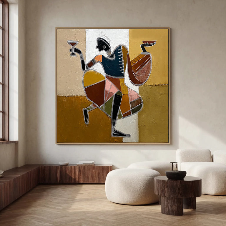 Hand-Painted Geometric Dancer Art | Modern Tribal & Urban Jazz Painting