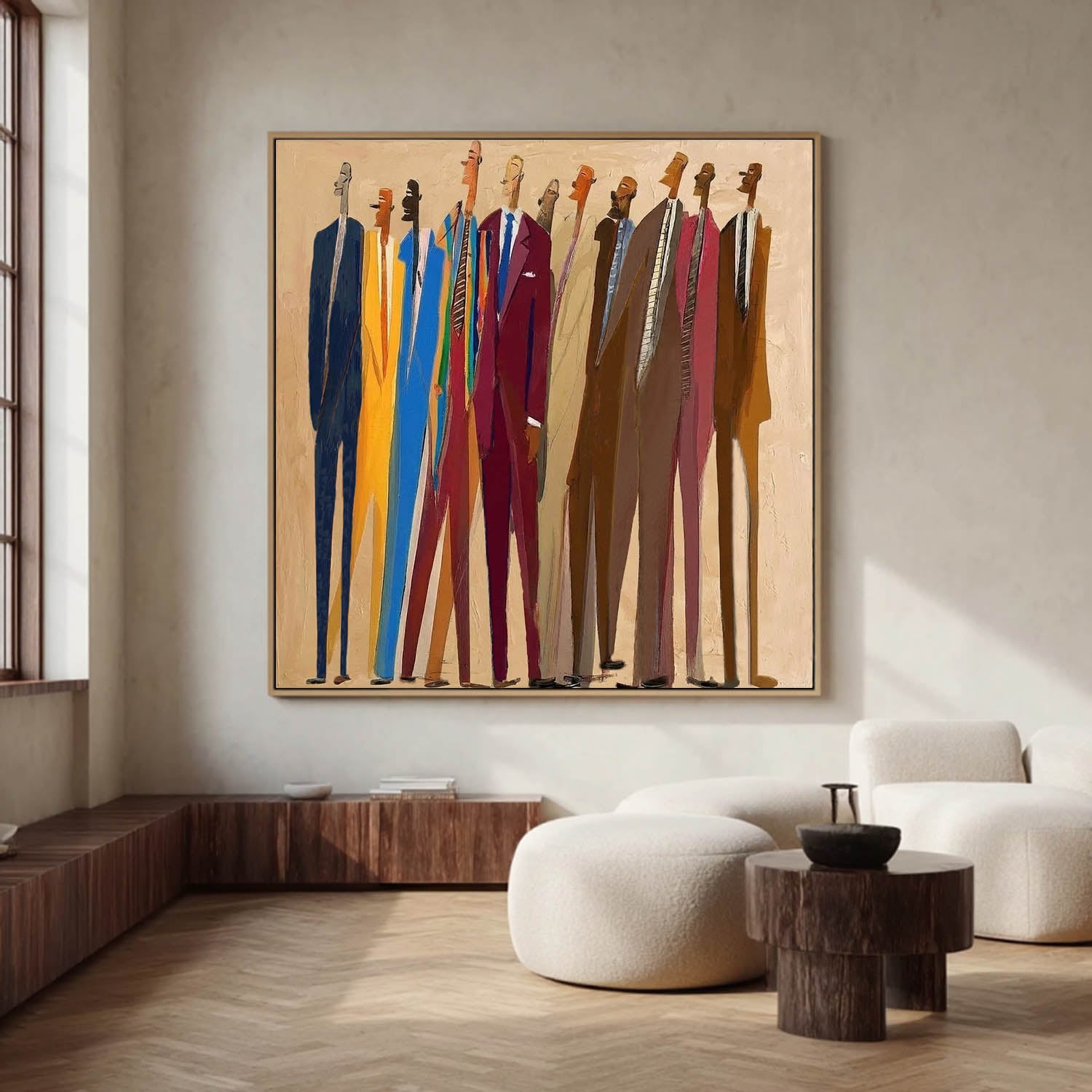 Abstract Portrait Painting -Hand-Painted  Figures in Suits for Office & Living Room Decor