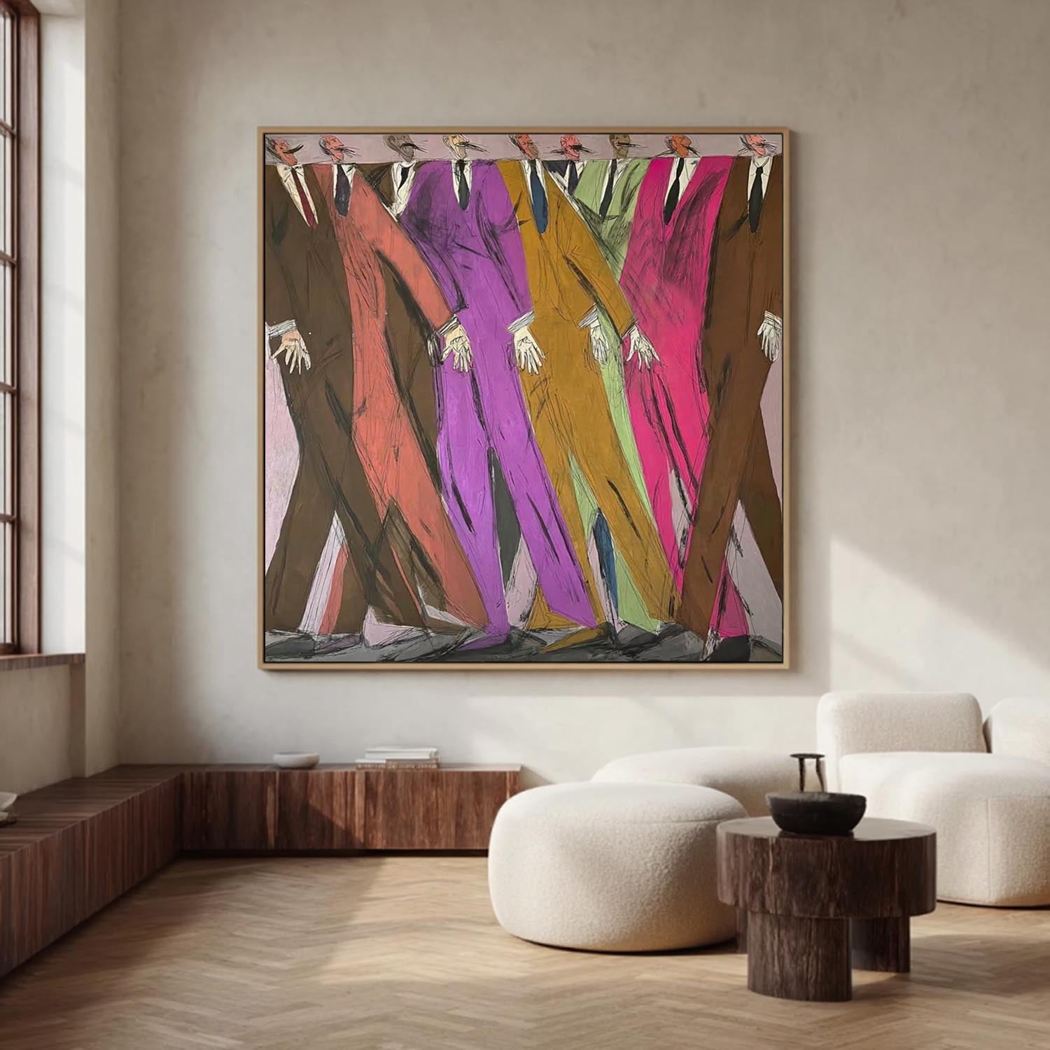 Hand-Painted Colorful Abstract Men Painting - Expressionist Figurative Wall Art for Creative Office