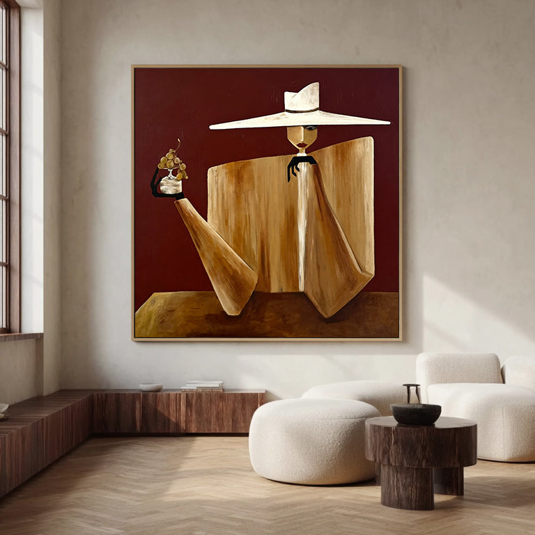 Mid-century Modern Lady Wall Painting Geometric Figure Painting