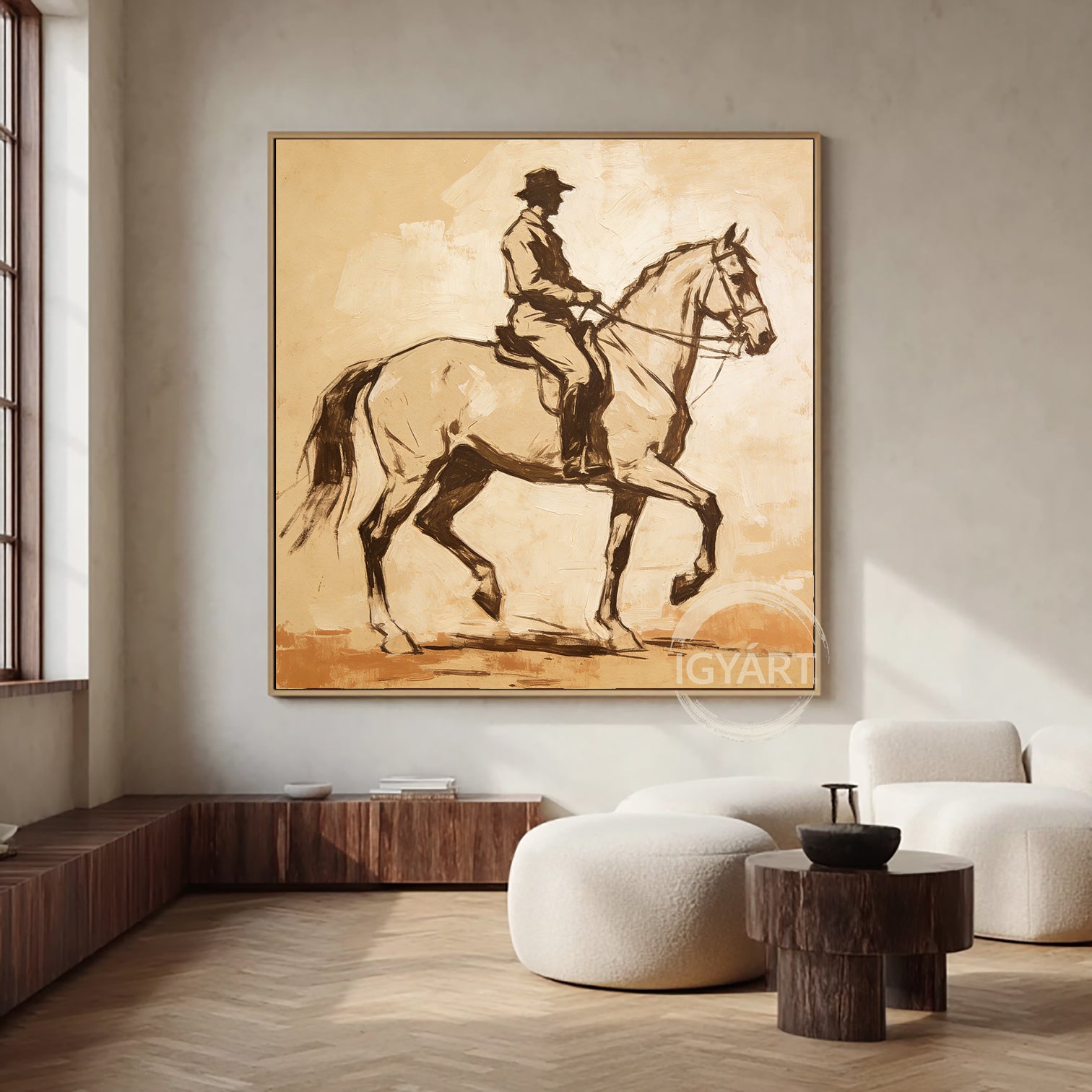 Vintage Style Equestrian Painting - Hand-painted Impressionist Horse & Rider