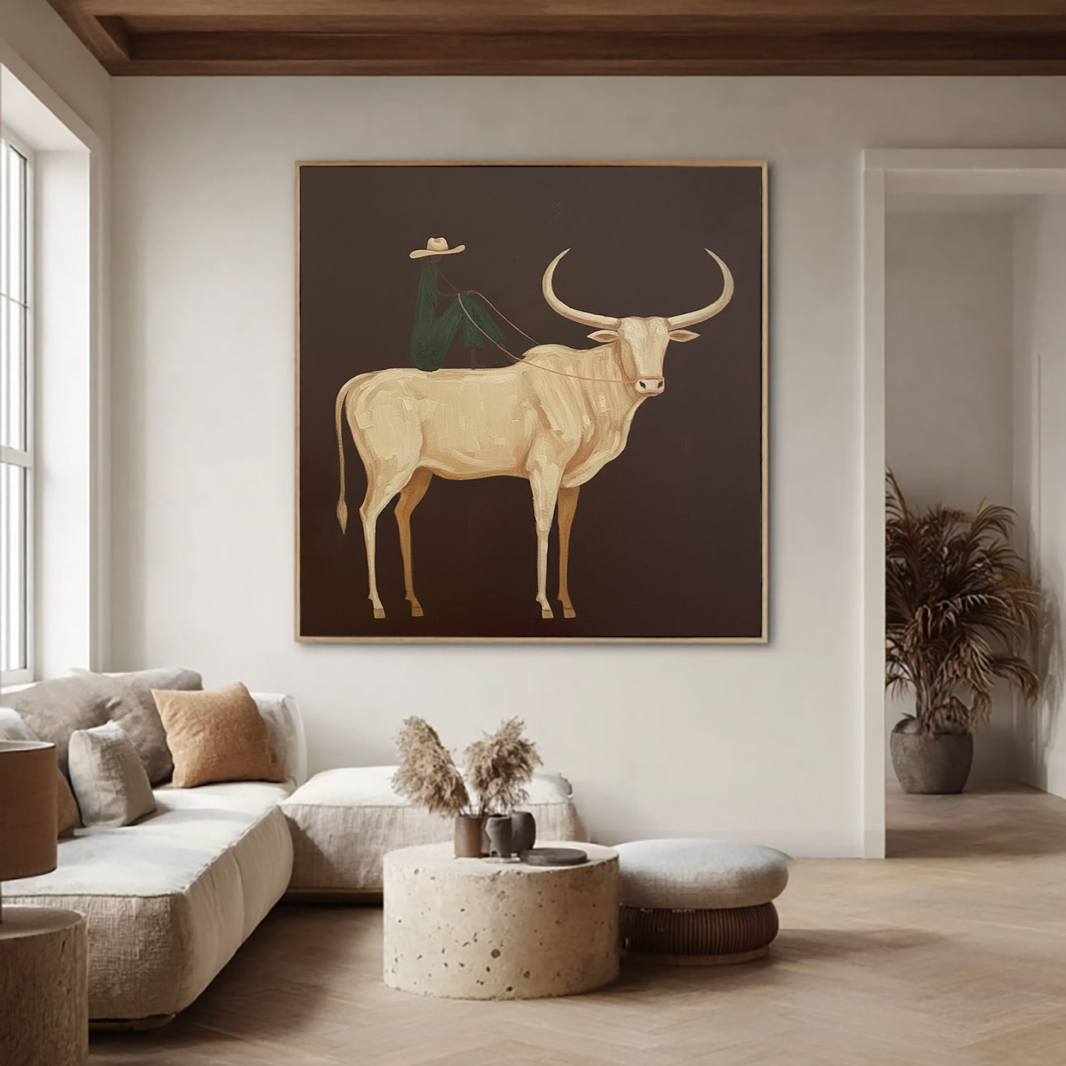 Surrealist Animal Art, Modern Impasto Technique, Minimalist Western Decor