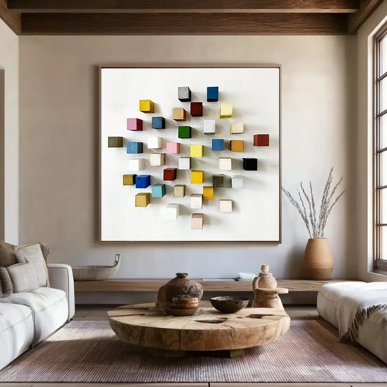 3D Mosaic Wood Textured Wall Decor Colorful wooden wall art