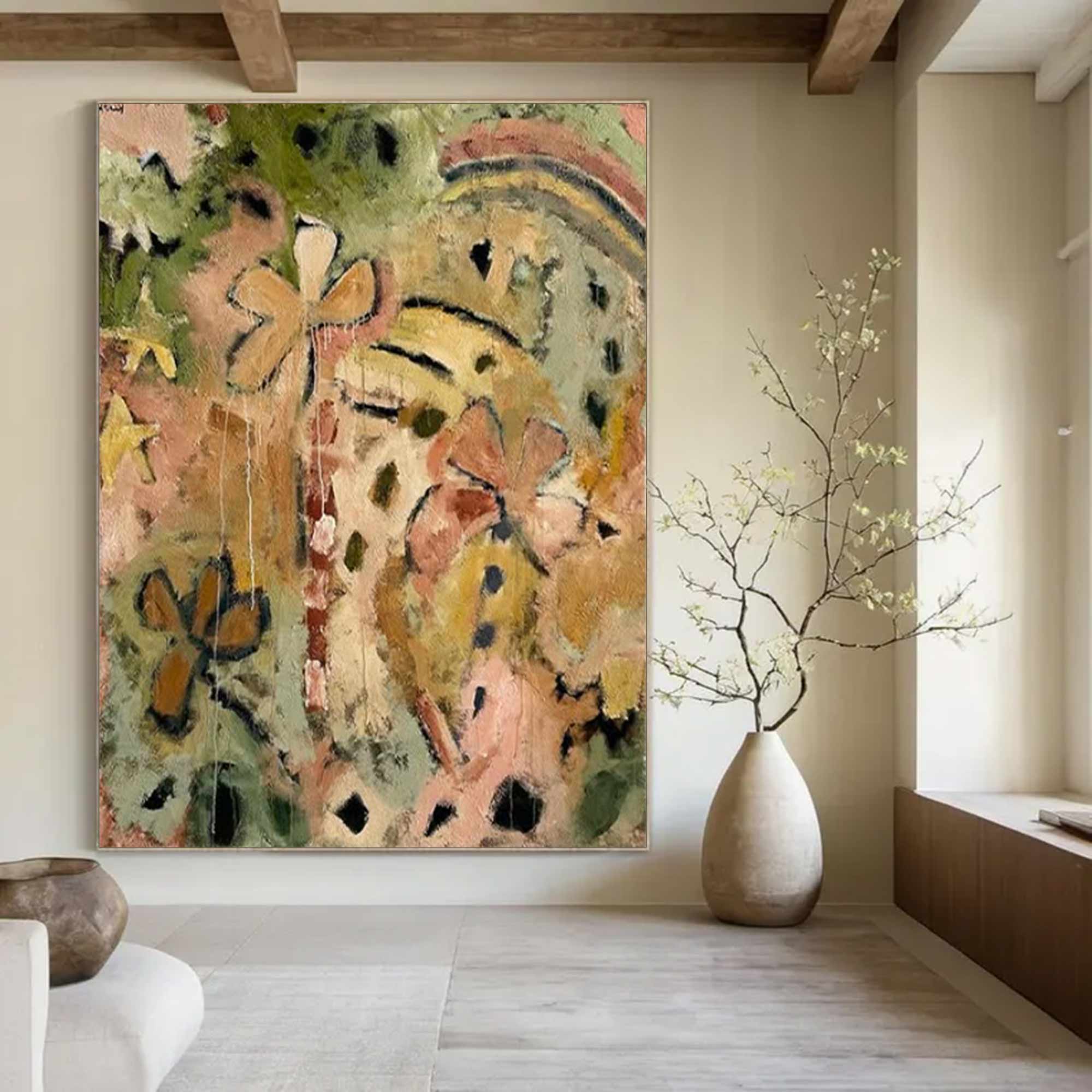 Colorful graffiti art, colorful textured  wall decor for living room