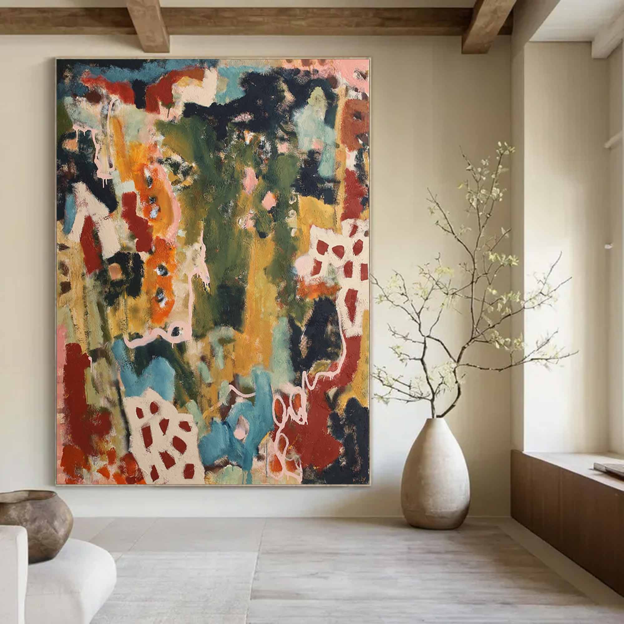 Colorful abstract painting, colorful graffiti art, colorful textured wall decor