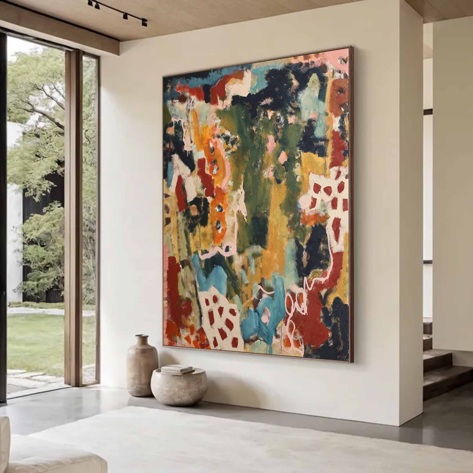 Colorful abstract painting, colorful graffiti art, colorful textured wall decor