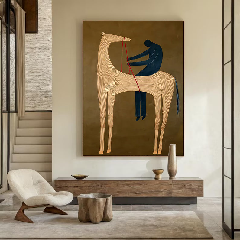 Abstract Horse and Rider Painting - Modern Minimalist Equestrian Wall Art